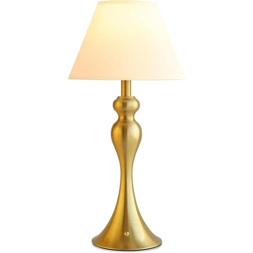Mr.White Rechargeable Cordless Table Lamp with E26 LED Bulb, 5200mAh Battery Operated Portable Table Light with Fabric Shade, for Patio Restaurant Kitchen Bedside Living Room (Gold)