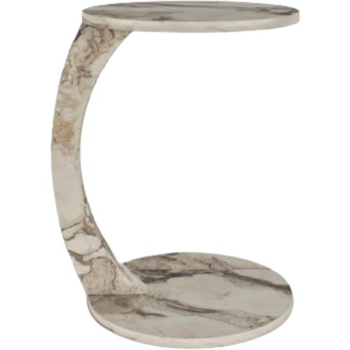 C Shaped End Table for Couch Small Places, Faux Marble White Space Saver Round Side Table for Sofa and Bedside with Wheels, Coffee and Snack Time Tray for Living Room (White Marble)