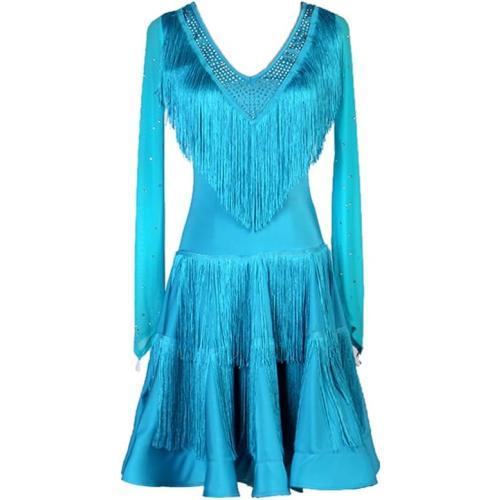 Danceand seay ...size L Women's Ballroom Tassel Latin Tango Salsa Dance Skirt Modern Waltz Cha Cha Rumba Dance Competition Costumes