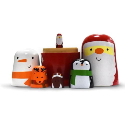 Tphon Cute Nesting Dolls Matryoshka Doll Russian Handmade Wooden Dolls Cartoon Pattern Nesting Doll Toy Stacking Doll Set for Kids Birthday