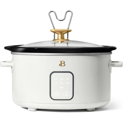 Beautiful 4-Quart Slow Cooker with Touch-Activated Display, Programmable Digital Controls, Removable Non-Stick Pot, Keep Warm Function, by Drew Barrymore (White Icing)