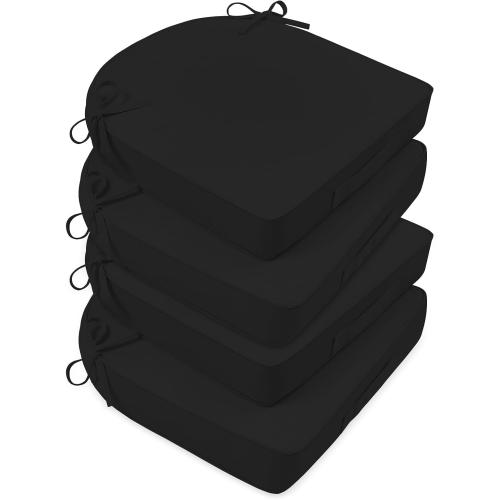 Basic Beyond Outdoor Cushions for Patio Furniture: Waterproof & UV Resistant Outdoor Chair Cushions Set of 4 Patio Chair Cushions with Adjustable Ties & Handle, Black
