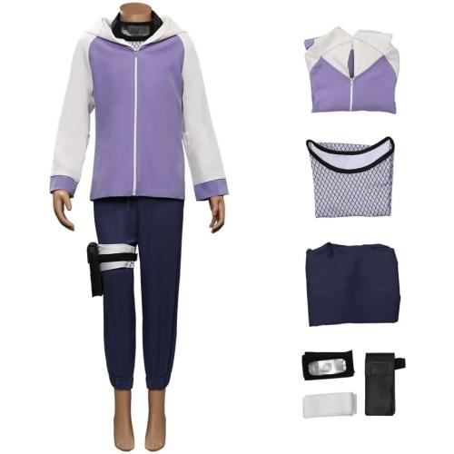 Size Large Color White and Purple And Black pants Aroinad Hyūga Hinata Cosplay Costume Hoodie for Halloween, Christmas, Anime Party, Exhibition