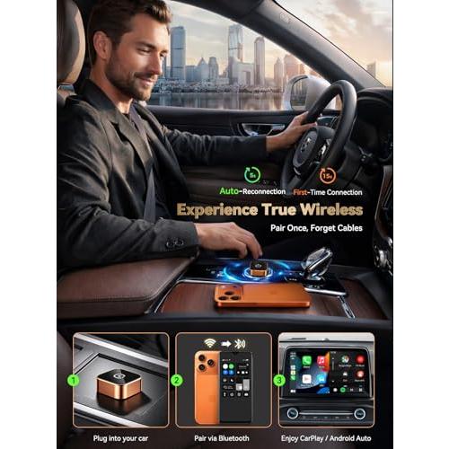 2026 Wireless CarPlay & Android Auto Adapter, 2-in-1 Mini Adapter for iPhone & Android, for USB-A/USB-C, Plug & Play, Fast Reconnect, Low Latency, Works with Most Cars with Wired CarPlay/Android Auto