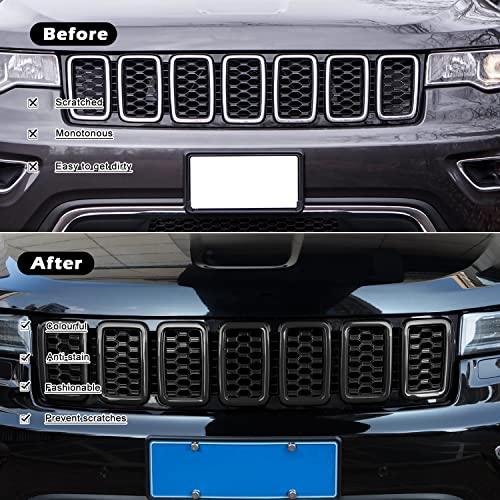 Grill Inserts Rings Covers For Jeep Grand Cherokee 2017 2018 2019 2020 2021 Honeycomb Grill Mesh Exterior Accessories Cover Overlay Kit,Not Fit SRT, Trackhawk, or 2021 Grand Cherokee L Models(Black)