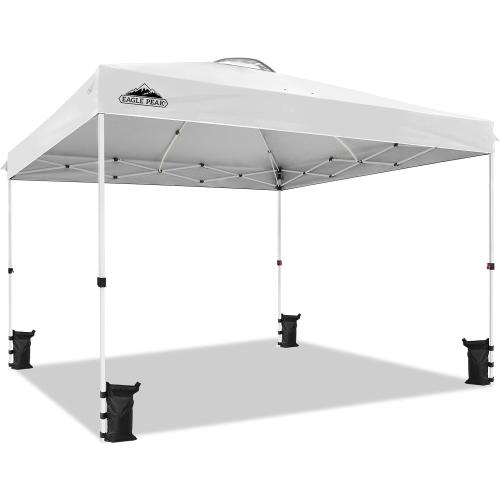EAGLE PEAK Pop Up Canopy Tent with Wheeled Carry Bag, 8 Stakes, 4 Ropes, 4 Weight Bags, Easy Set Up Tent Canopy, 12x12 ft, 144sqft of Shade, White