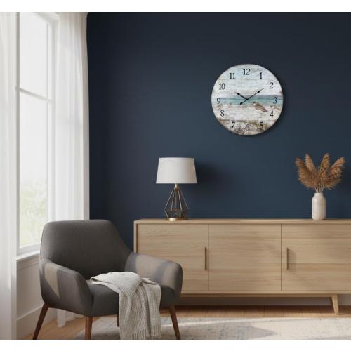 Young's Inc Wood Sand Piper Wall Clock - Wall Clocks for Living Room Decor - Functional and Decorative Beach, Lake, and Farmhouse Wall Clock - 23 W x 23 H