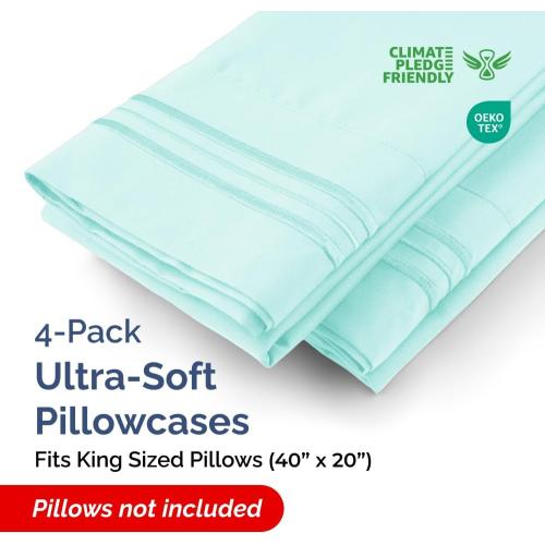 King Pillow Cases Set of 4 - Ultra Soft Hotel Quality Pillowcase Covers - Comfy, Cozy & Wrinkle Free - Shrinkage, Stain and Fade Resistant - Machine Washable Pillow Protectors - 4 Piece Set - Spa Blue