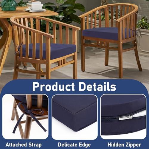 Blue 2Pack Topotdor Outdoor Chair Cushions, Waterproof Patio Chair Cushions for Outdoor Furniture, Round Corner Outdoor Seat Cushions Color Fastness Chair Pads with Ties, Blue