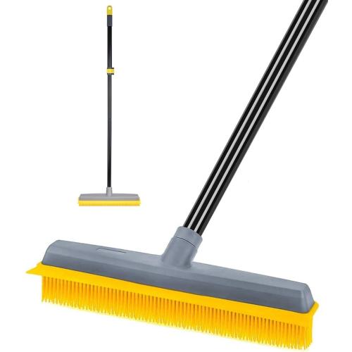 Pet Hair Broom Rubber Broom 59 Long Handle with Build-in Squeegee for Sweeping Hardwood Floor Tile