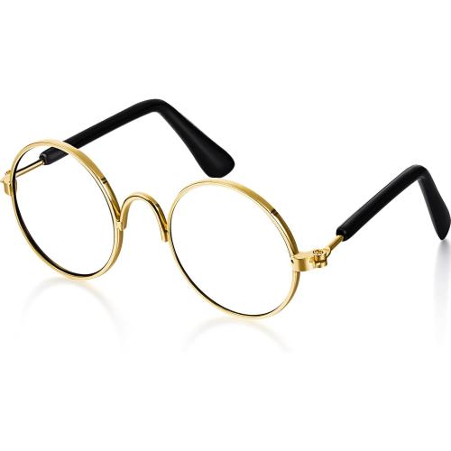 Dog Sunglasses Retro Pet Glasses Doll Glasses Classic Round Dog Glasses Metal Cat Puppy Eye Wear Hippie Costumes for Cats and Dogs, Photos Props Cosplay Party Costume (Gold,No Lens Style)