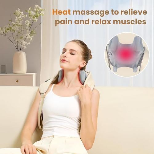 4D Wireless Deep Tissue Kneading Neck Massager with Heating Function, Shiatsu and Shoulder Massage Pillow,Back and Leg Pain Relief, Body Muscle Pain Relief, Perfect Gifts for Men Women.