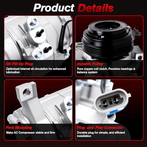 AC Compressor for Chevy/GMC, 2001-2013 Silverado 1500 | for 2001-2013 Sierra 1500, 【ONLY for 2 Mounting Holes】, Tahoe, Suburban 1500, Yukon, Replace for 29002C