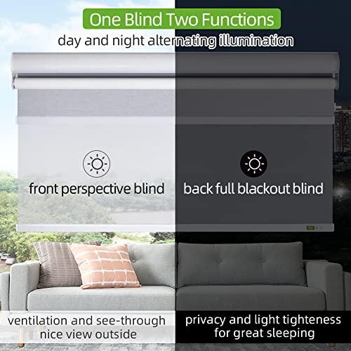ZSHINE Day and Night Dual Layers Manual Safe Cordless Roller Blinds Shades Cloth Grain and Jacquard Series Suitable for Home, Office, Hotel, Club, Restaurant, Cinema Windows(Jacquard White)