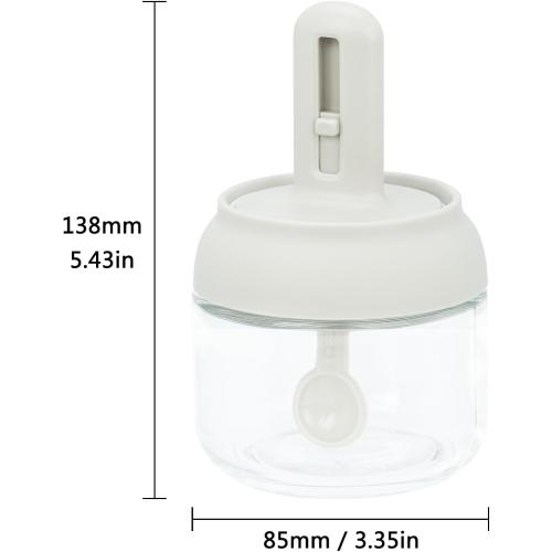 Povinmos® 3 Piece Glass Salt Container | Storage | Pepper,Table Salt, Sugar,Gourmet Salts,Spice |Chili Herbs |10 oz |Glass Salt Container with Lid and Retractable Spoon