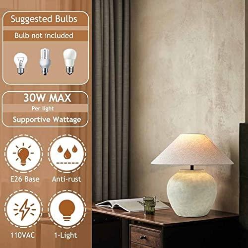 Rustic Southwestern Jug Table Lamp 20'' Tall White Clay Pot Ceramic Table Lamp Tapered Fabric Shade Bedside Nightstand for Living Room Bedroom House Office Entryway (001)