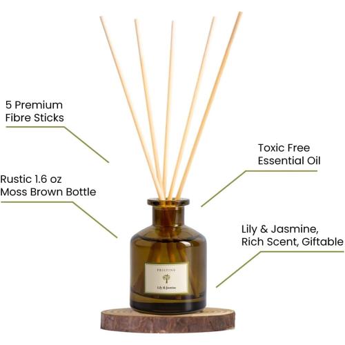 PRISTINE Lily & Jasmine Reed Diffusers for Home & Bathroom | Refreshing Lily of Valley & Jasmine Room Fragrance Reed Diffuser, Oil & Room Diffusers with Reeds Stick Set | Home Fragrance Scent Diffuser