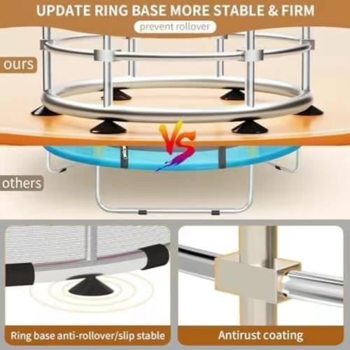 Trampoline for Kids with Enclosure, 440lbs Capacity Indoor & Outdoor Toddler Trampoline with Adjustable Gymnastics Bar & Toys, Gifts for Boys & Girls