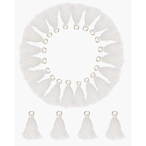 MSCFTFB 100 Pieces Mini Tassels Mala Tassel Kit with Jump Rings for Earring Necklace Jewelry Making Garland Keychain Charms Crafts Decorations (White)