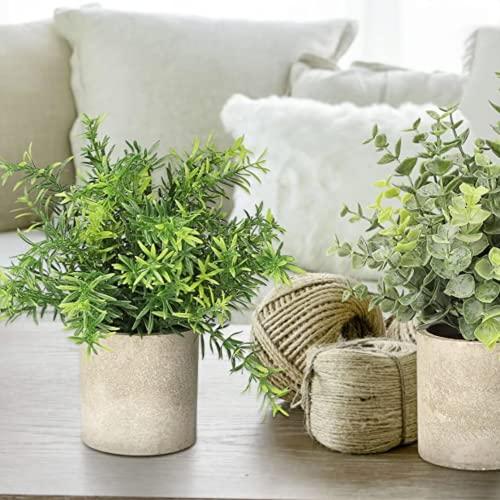 Velener 2Pcs Artificial Potted Rosemary Plants- Rustic Farmhouse Fake Shrubs for Decoration Centerpieces Living Room, Shelf Bedroom Aesthetic Green Bathroom Accessories Boho Small Desk Plant Office