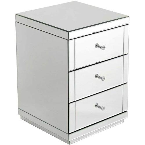 Furniturebox Italian Mirrored Nightstand - 3 Drawers Stunning Finish Bright Modern Bedside Table (the glass on the top is broken,  see the pictures)