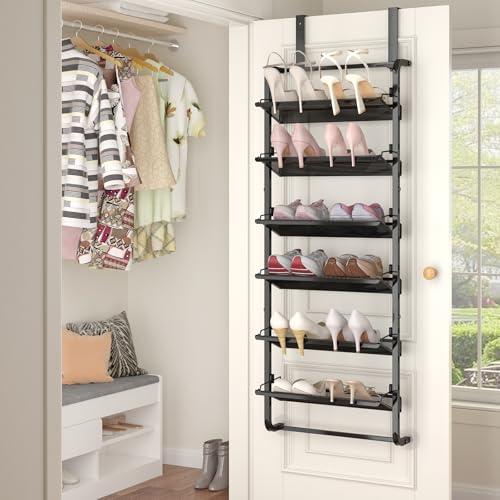 BUKFEN 6-Tier Adjustable Metal Shoe Rack, Over Door & Wall Mount Organizer