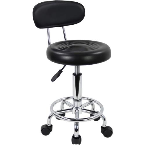 KKTONER PU Leather Modern Rolling Stool with Low Back Height Adjustable Work Salon Drafting Swivel Task Chair with Footrest (Black)