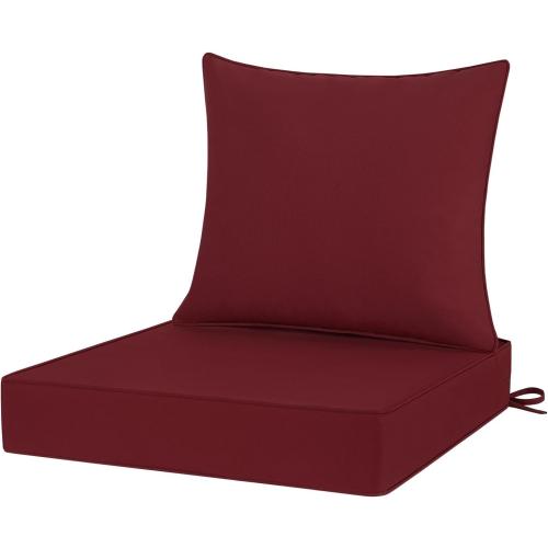 Outdoor Chair Cushions 22x22, Patio Furniture Cushions with Removable Cover, Outdoor Deep Seat Cushion Set with Ties and Handle, Waterproof Outdoor Cushions for Chair Sofa Couch, Burgundy