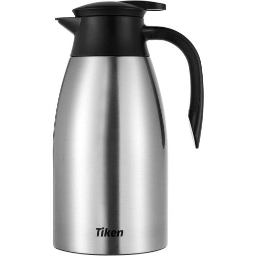 Tiken 68 Oz Thermal Coffee Carafe, Stainless Steel Insulated Vacuum Coffee Carafes For Keeping Hot, 2 Liter Beverage Dispenser (Silver)