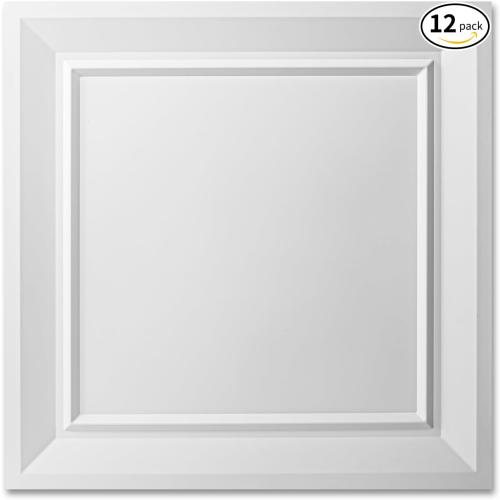 Art3dwallpanels Ceiling Tiles 24 x 24 Drop Ceiling Tiles, 12 Pack Drop in High Grade PVC Wall Panels, Fire Rated, Waterproof, Light Weight, Cover 48 Sq.Ft, White