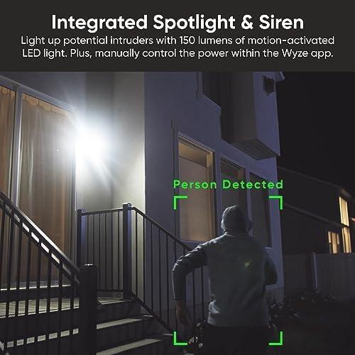 WYZE Wireless Outdoor/Indoor Battery Security Camera, 2.5K HDR Color Night Vision, Integrated Spotlight & Siren, Motion Detection, 2-Way Audio, Alexa & Google Assistant Compatible, Free Expert Support