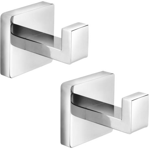 Heavy Duty Stainless Steel Towel Hooks, Wall Mounted Square Robe Hooks for Bathroom, Kitchen, Bedroom, Hotel Chrome Polished 2 Pack