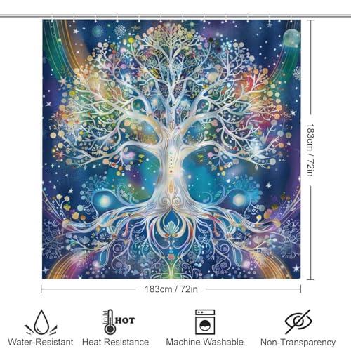 4Pcs Dreamy Tree Shower Curtain Set with Rugs, Toilet Lid Cover and Bath Mat, Glam Colorful Nature Plant Branches Bathroom Curtains Decor Shower Curtains, 72 x 72