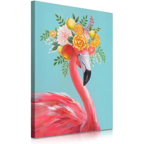 Yidepot Colorful Flamingo Canvas Wall Art - Vibrant Bird Decor Teal Pink Flamingo Animals Picture for Girls Bathroom Decor 16x24