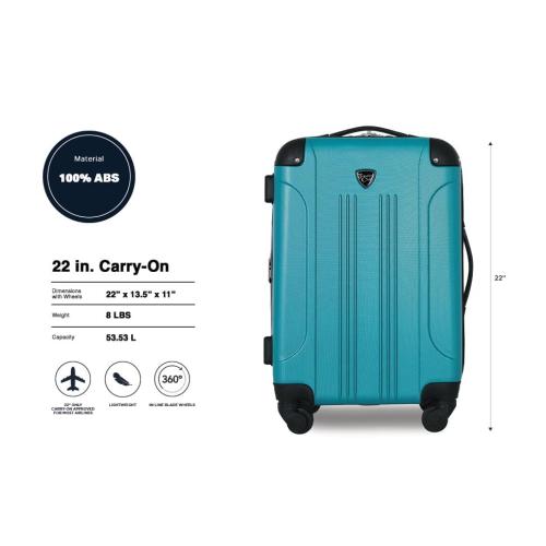 Travelers Club Chicago Hardside Expandable Spinner Luggage, Teal, 22 Carry-On