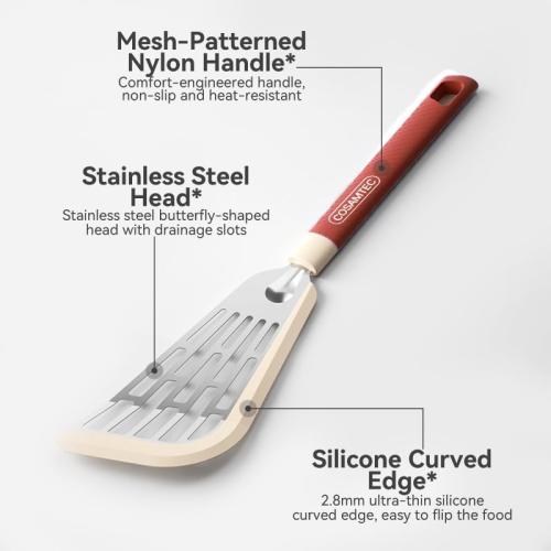 Silicone Fish Spatula Flexible Curved Edge Slotted Turner for Non-Stick Cookware Egg Pancake Flipper with Heat Resistant Nylon Handle