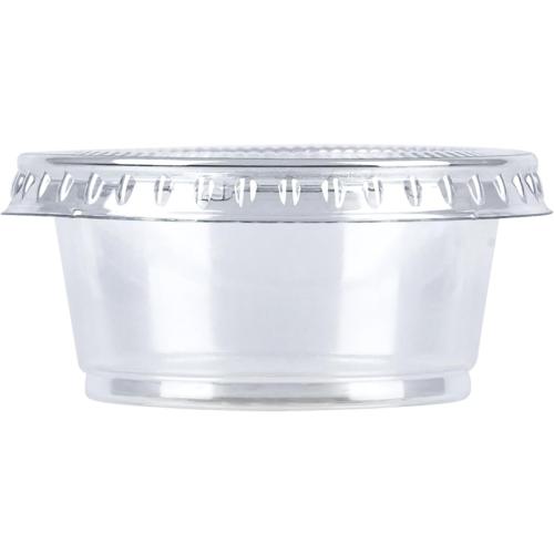 Amazon Basics Disposable Plastic To-Go Cups and Lids, Mini, 2oz, 50 Count, BPA Free, for Condiment, Salad Dressing, Sauces, Jello Shots