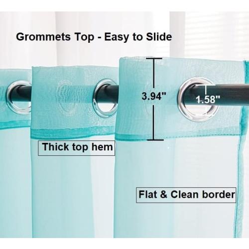 PI Turquoise Sheer Curtains 84 Inches Length with Eyelets,Polyester Voile Textured,Casual Window Backdrop for Villa/Porch 2 Panels (W52 X L84, Lake Blue)