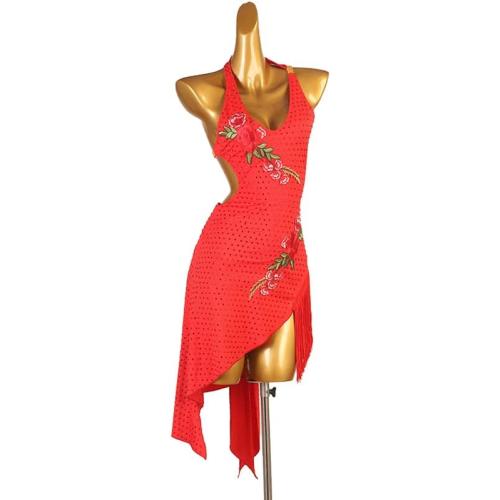 Size Small DANCEAND SWAY Embroidery Latin Costumes Women Sexy Ballroom Dancewear Sleeveless Cha Cha Salsa Irregular Fringe Skirt Rhinestones