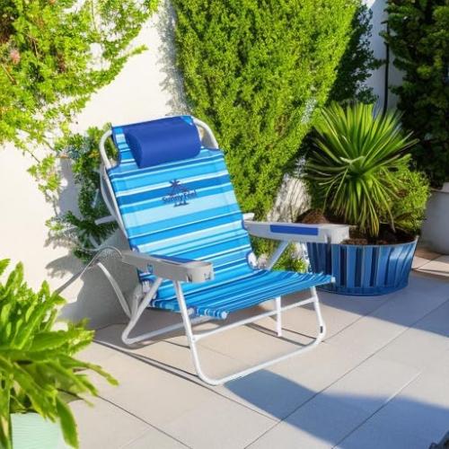 SUNNYFEEL Extra Wide 28 Low Beach Chair 5 Position Lay Flat, XL Oversized Portable Folding Camping Chairs with Cup Holder for Outdoor/Trip, Lightweight Foldable Backpack Beach Chair for Adults