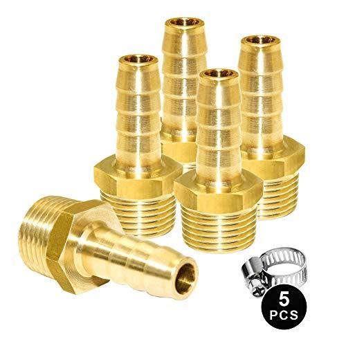 Joywayus Brass Hose Barb Fitting 5/8 Barb x 3/8 NPT Male Water Fuel Air(Pack of 5)
