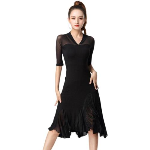 Size S...Honeystore Women's V Neck Dance Dress Tango Sheer Fringed Flapper Party Dancing Outfits
