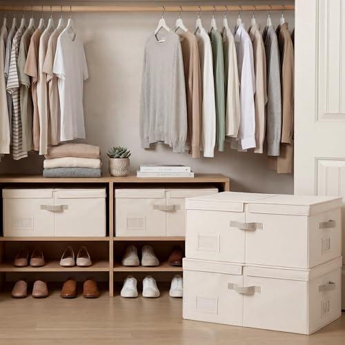 StorageWorks Large Decorative Storage Boxes with Lids, Cream White