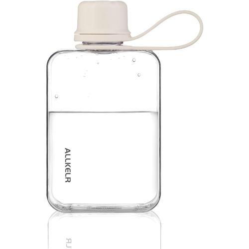 Portable Flat Water Bottle,BPA Free Reusable Tritan Plastic Travel Water Bottle Cup,Lightweight Leakproof Slim Water Bottle Fits Purse,Backpacking, Hiking (White, 8 oz)