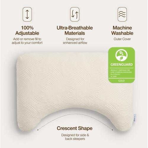 Coop Home Goods Adjustable Latex Crescent Pillow King, Talalay Latex & Microfiber Fill, Ergonomic Shape, Naturally Cooling, Eco-Friendly, Medium Firm for Back and Side Sleepers, GREENGUARD Gold