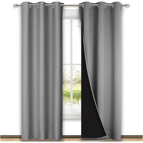 NICETOWN Silver Grey Full Shade Curtain Panels, Pair of Thermal Insulated & Energy Efficiency Blackout Curtains for Living Room Windows, Lined Silky Performance Window Dressing (42 Wide x 84 Long)