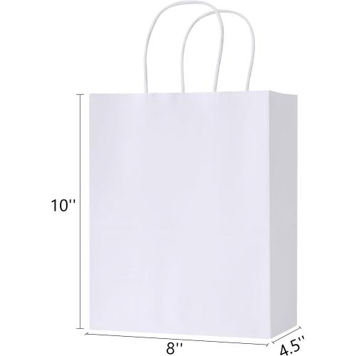 SUNCOLOR 25 Pack White Gift Bags with Handles – 8x4.5x10 Medium Bags for Shopping, Wedding, Party Favors & Valentine’s Day