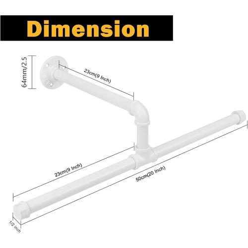 Color White Industrial Pipe Clothes Rack Floating DIY Wall Mounted, Heavy Duty Rustic Vintage Clothing Rod, Metal Garment Bar Space-Saving Hanging for Bedroom, Bathroom and Laundry Room (White)