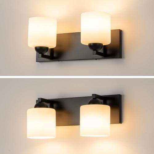 mirrea 2-Light Black Bathroom Vanity Light with White Glass Shades | Over Mirror,Wall Sconce,ETL listed,Bathroom Lighting Fixtures,Elegant Design,Milk White Glass Shade,Easy Installation
