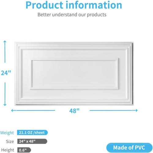 Art3d Drop Ceiling Tiles, 24x48in. White (12-Pack), Polyvinyl Chloride (PVC), Glue Down